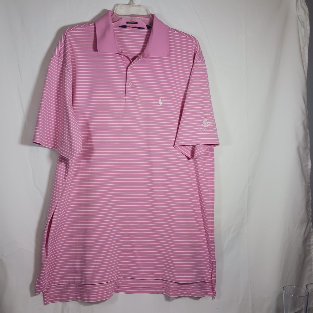 Polo Ralph Lauren Golf Shirt Mens XL Pink Excellent Performance Striped Logo
